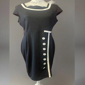 Miusol NWT Black Pencil Office Dress Button & Braid Detail 2XL /38 Inch